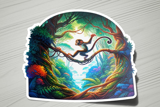 a sticker of a monkey in the middle of a forest