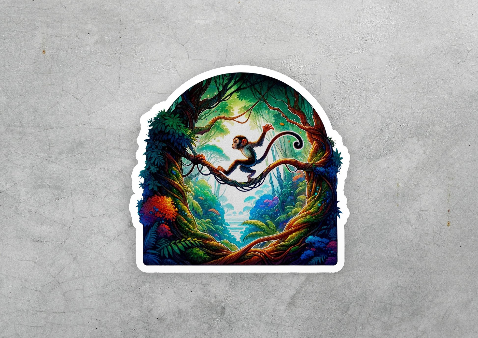a sticker with a picture of a tree in the middle of a forest