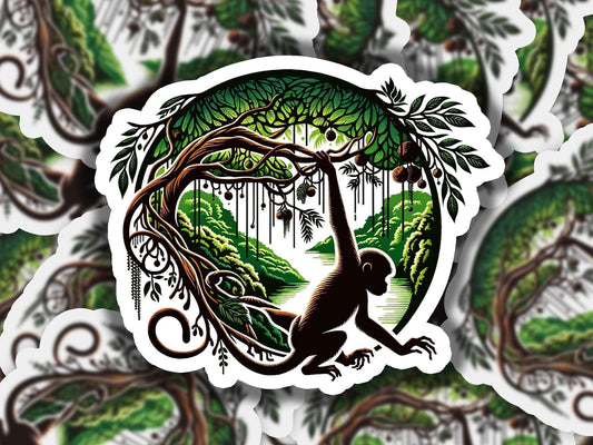 a sticker of a monkey sitting under a tree
