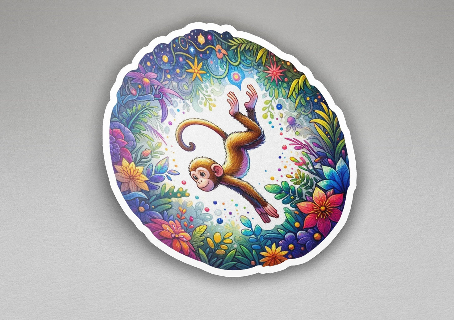 a sticker of a monkey flying through the air