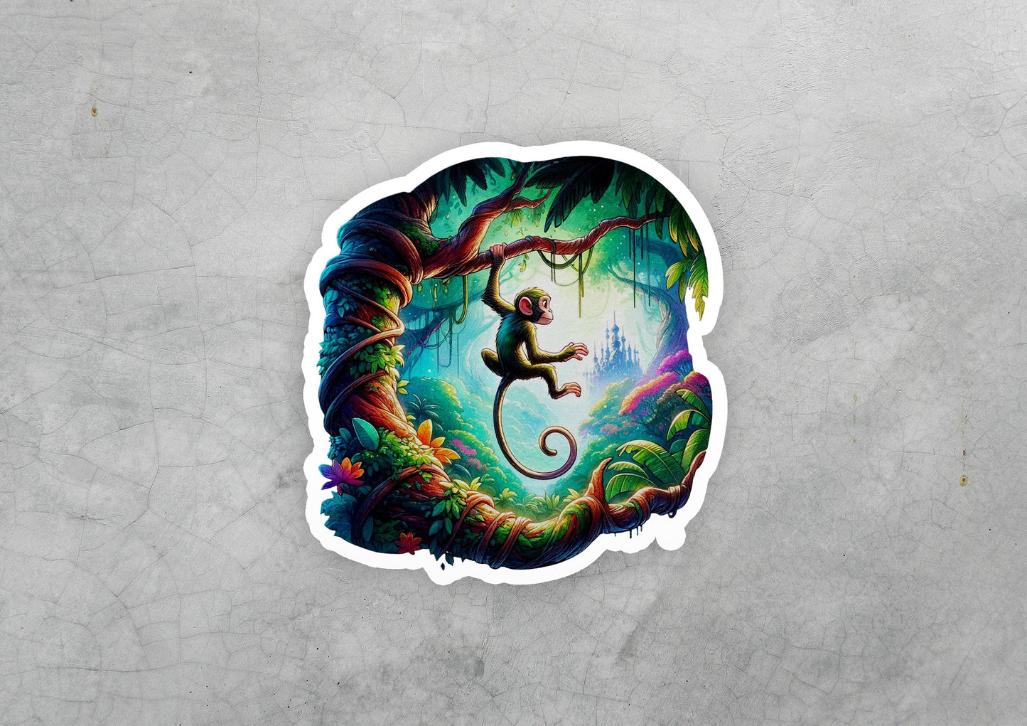a sticker of a monkey on a tree