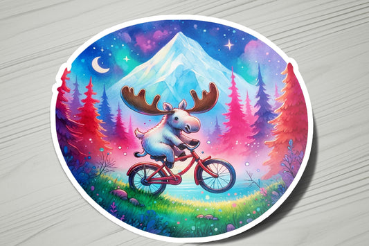 a picture of a moose riding a bike