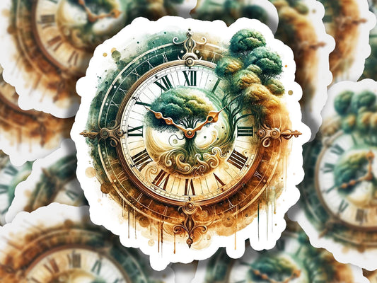 a clock with a painting of a tree on it