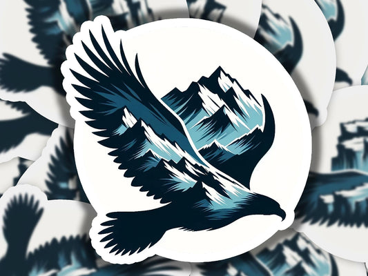 a bird flying through the air with mountains in the background