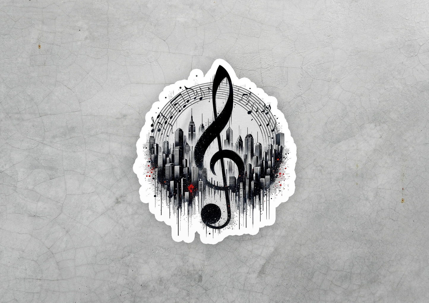 a sticker with a musical note on it