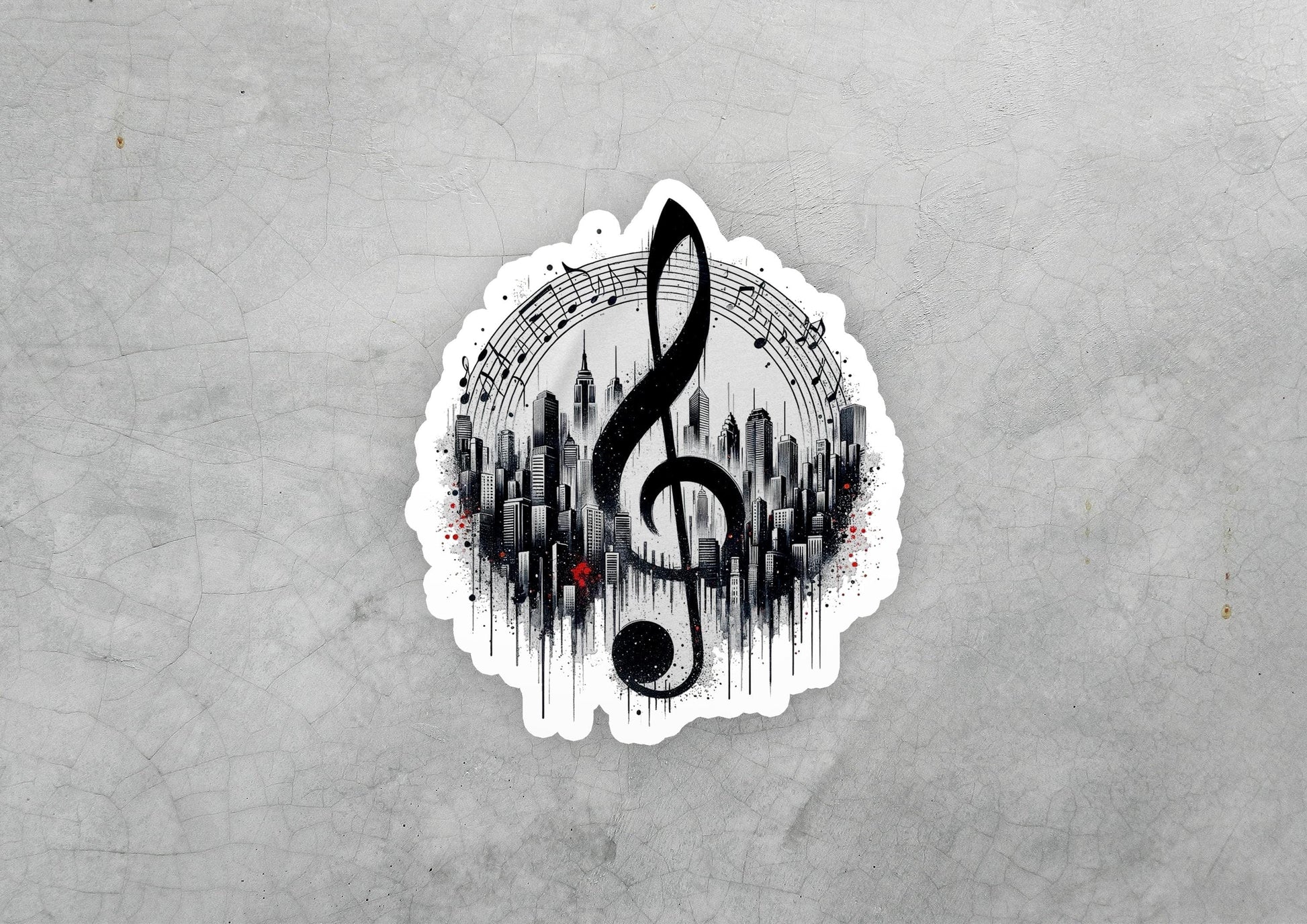 a sticker with a musical note on it