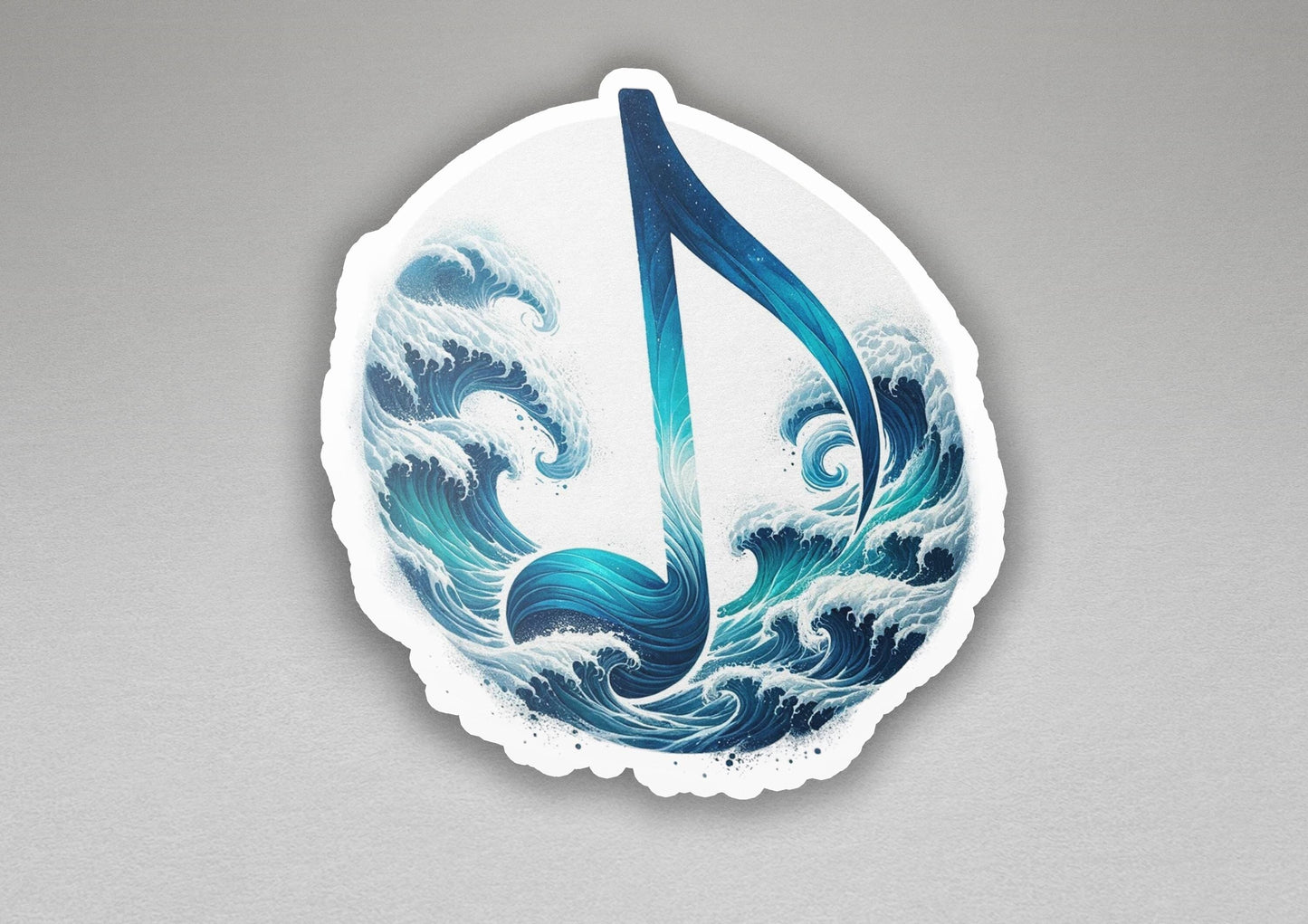 a sticker with a musical note in the middle of a wave