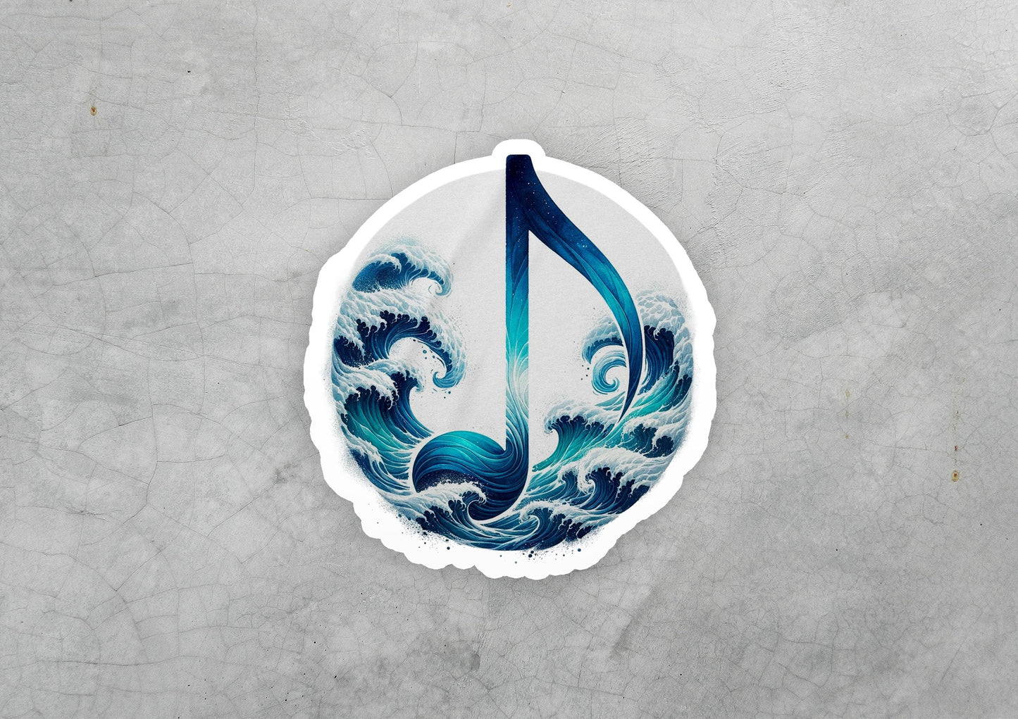 a sticker with a musical note in the middle of a wave
