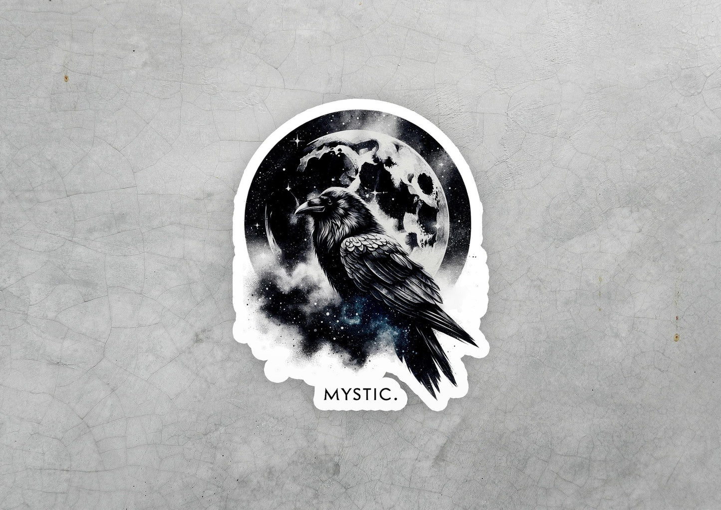 a sticker of a bird with a full moon in the background
