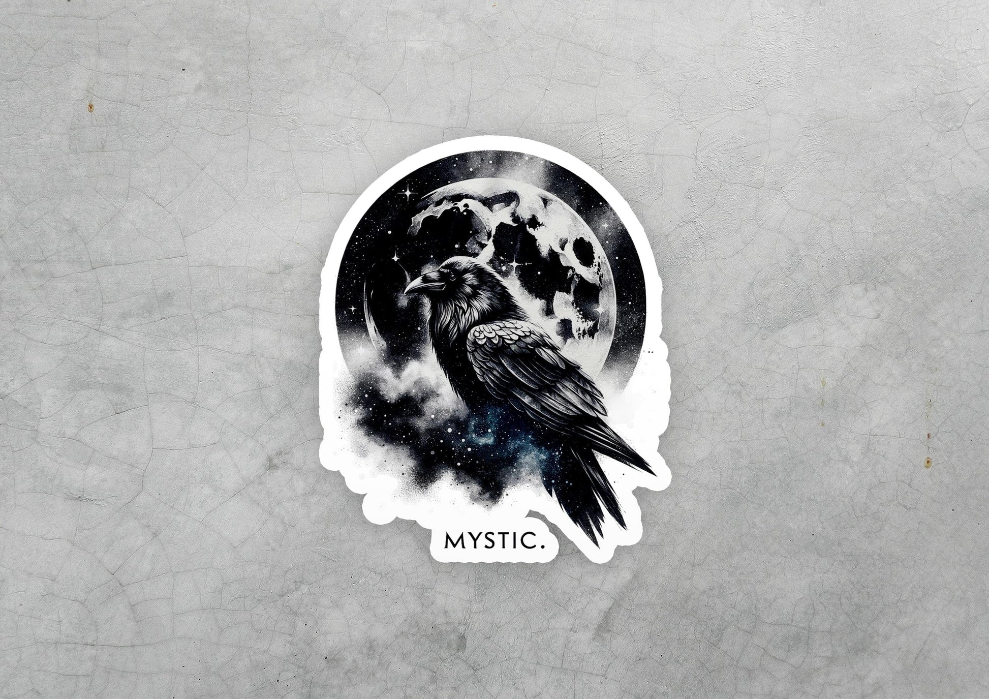 a sticker of a bird with a full moon in the background