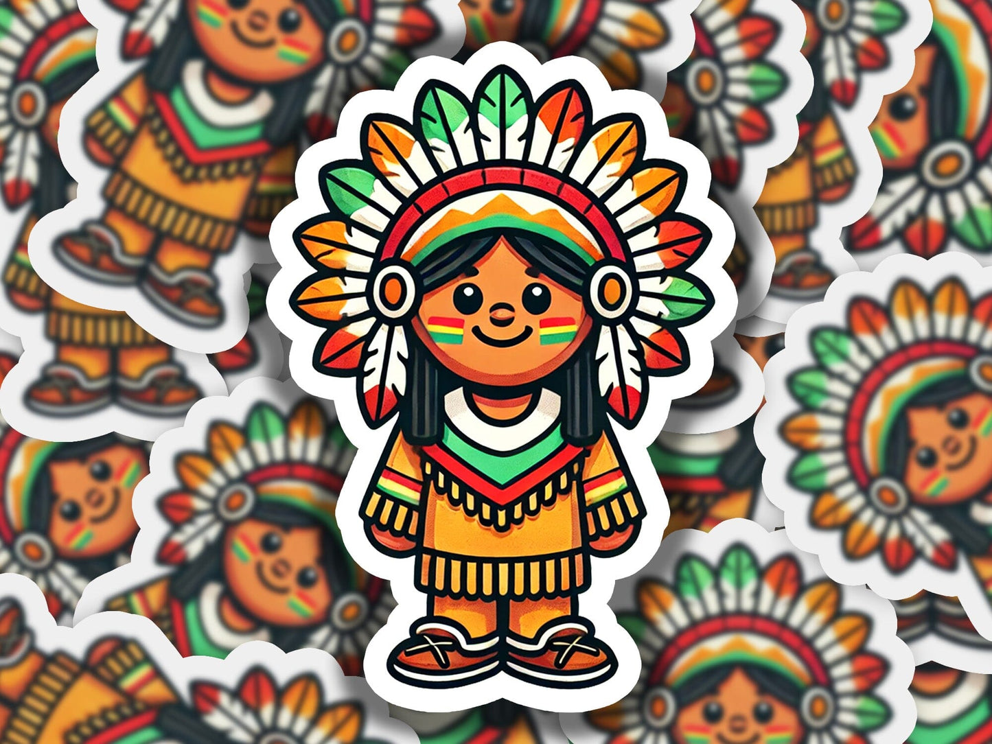 a sticker of a native american indian girl