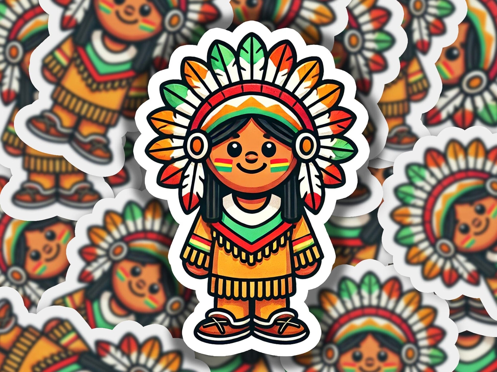 a sticker of a native american indian girl