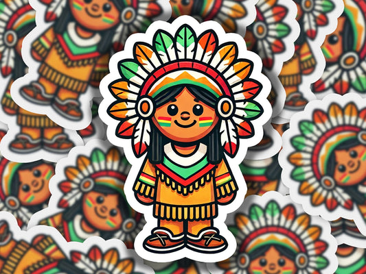 a sticker of a native american indian girl