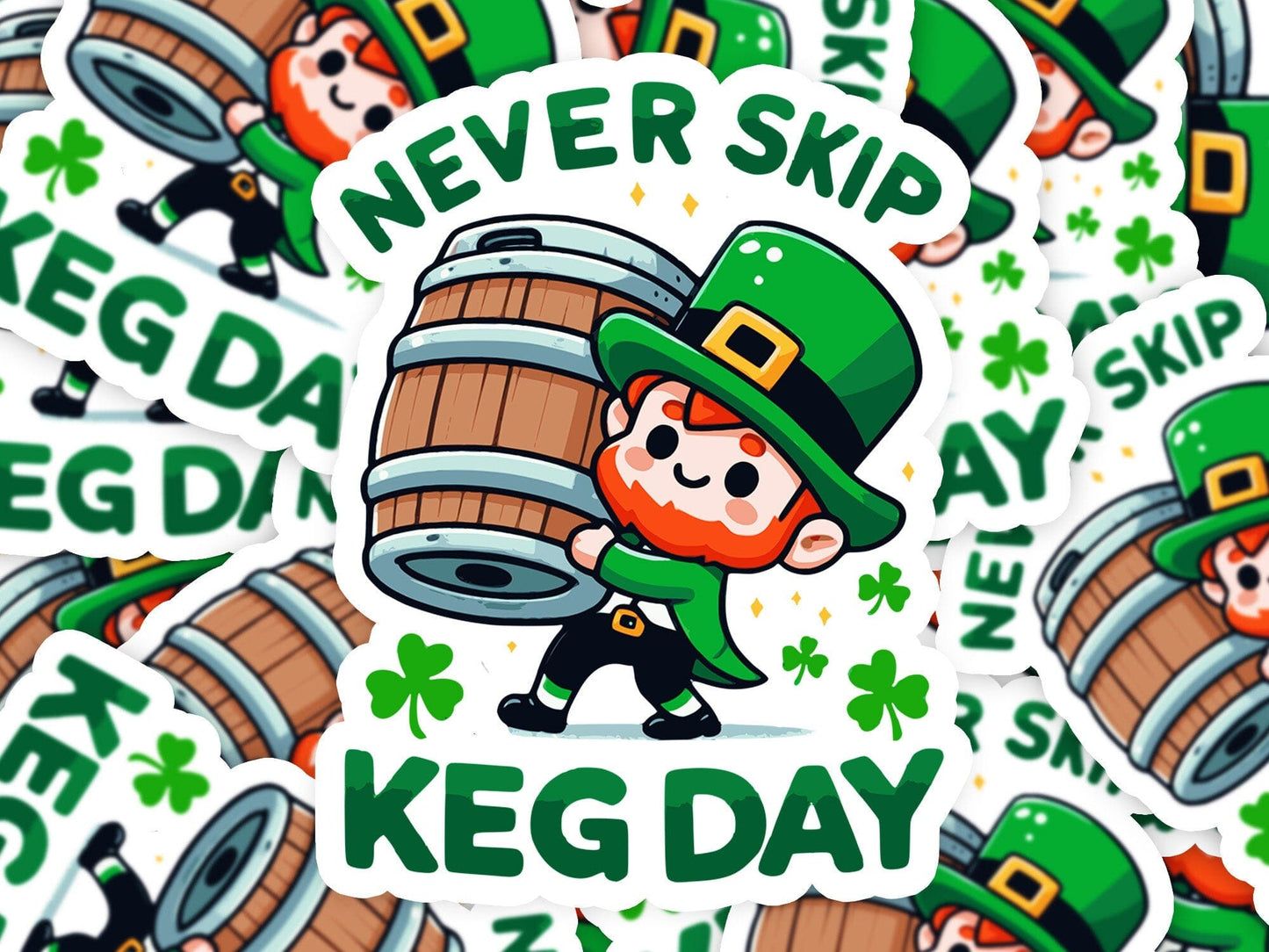 Never Skip Keg Day St. Patricks Day Vinyl Sticker | Dishwasher Safe & Durable | Custom Sizes | Fast Shipping | Made in USA Fiesta Doodle waterproof vinyl sticker. dishwasher safe outdoor sticker.