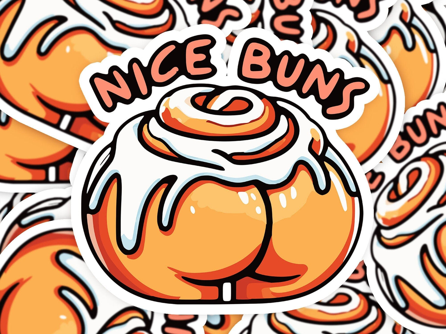 Nice Buns Cinnamon Roll Valentines Day Vinyl Sticker | Dishwasher Safe & Durable | Custom Sizes | Fast Shipping | Made in USA Fiesta Doodle waterproof vinyl sticker. dishwasher safe outdoor sticker.