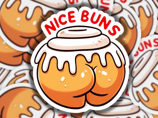 a bunch of stickers that say nice buns