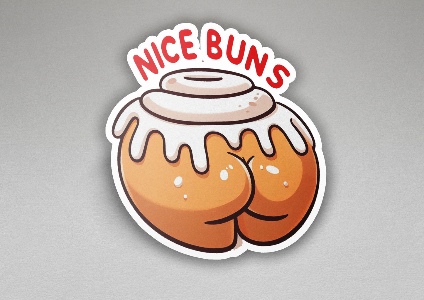 a sticker that says nice buns on it