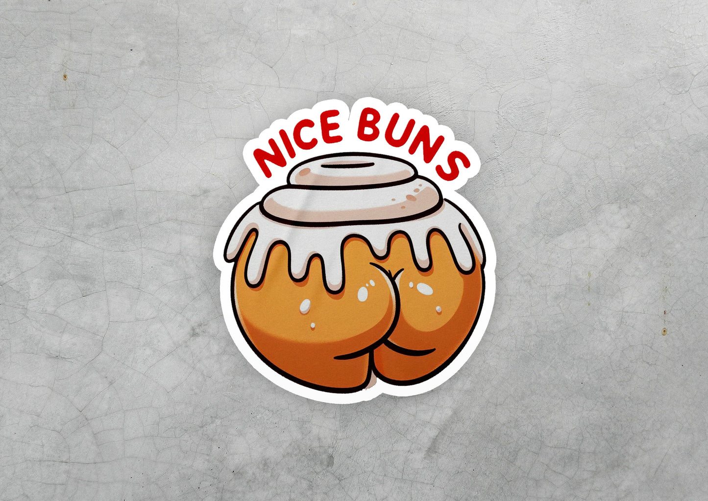 a sticker that says nice buns on it