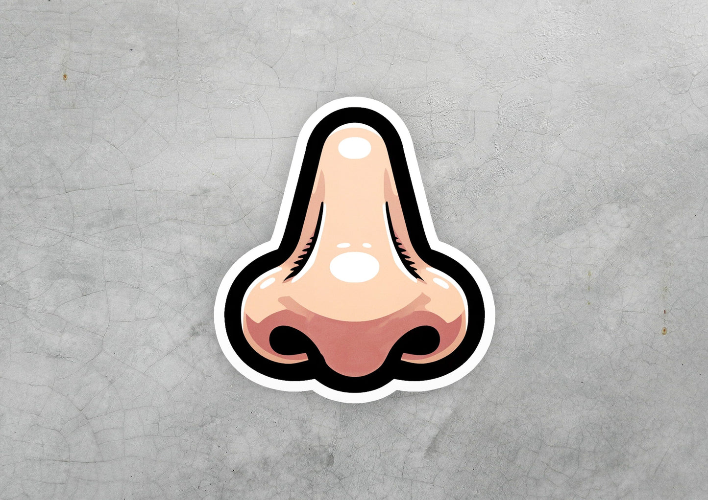 a sticker of a nose on a gray background