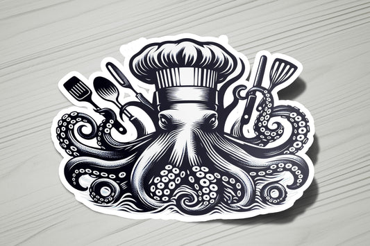 an octopus sticker with a chef&#39;s hat on it