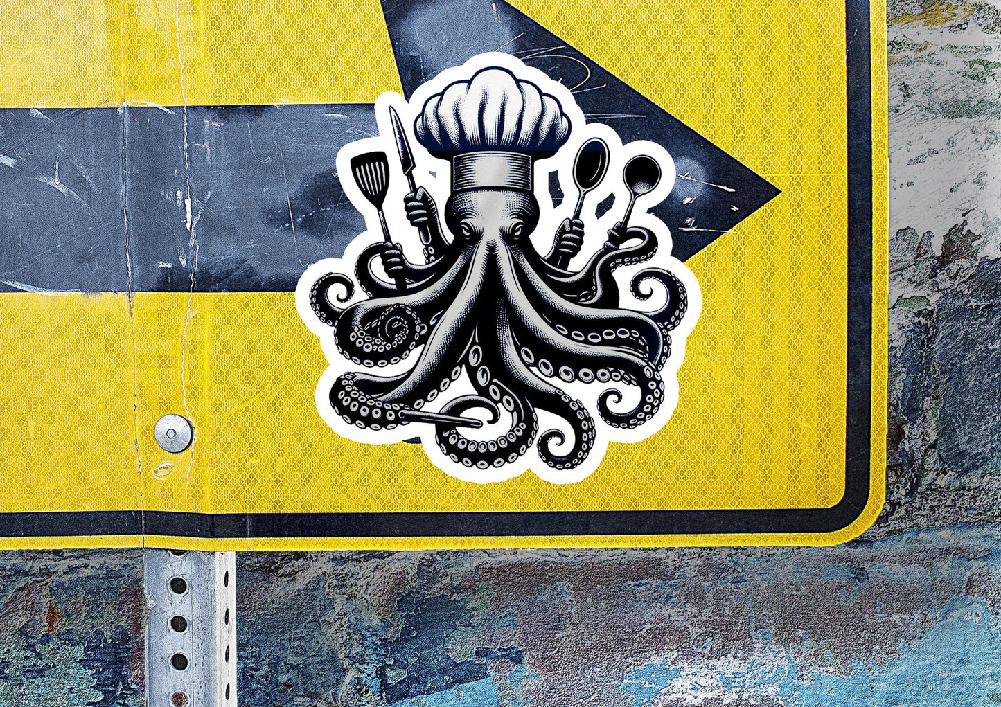 a street sign with an octopus sticker on it
