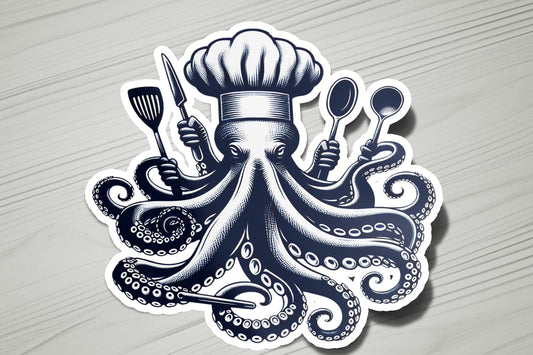 an octopus sticker with a chef&#39;s hat on top of it