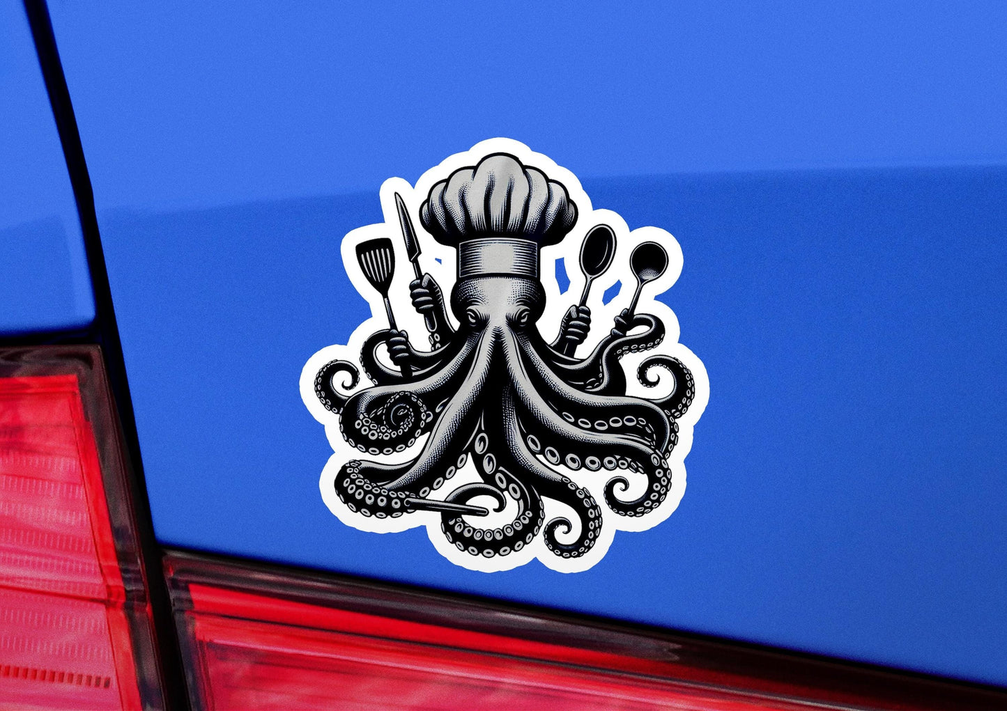 a sticker of an octopus with a chef's hat on it