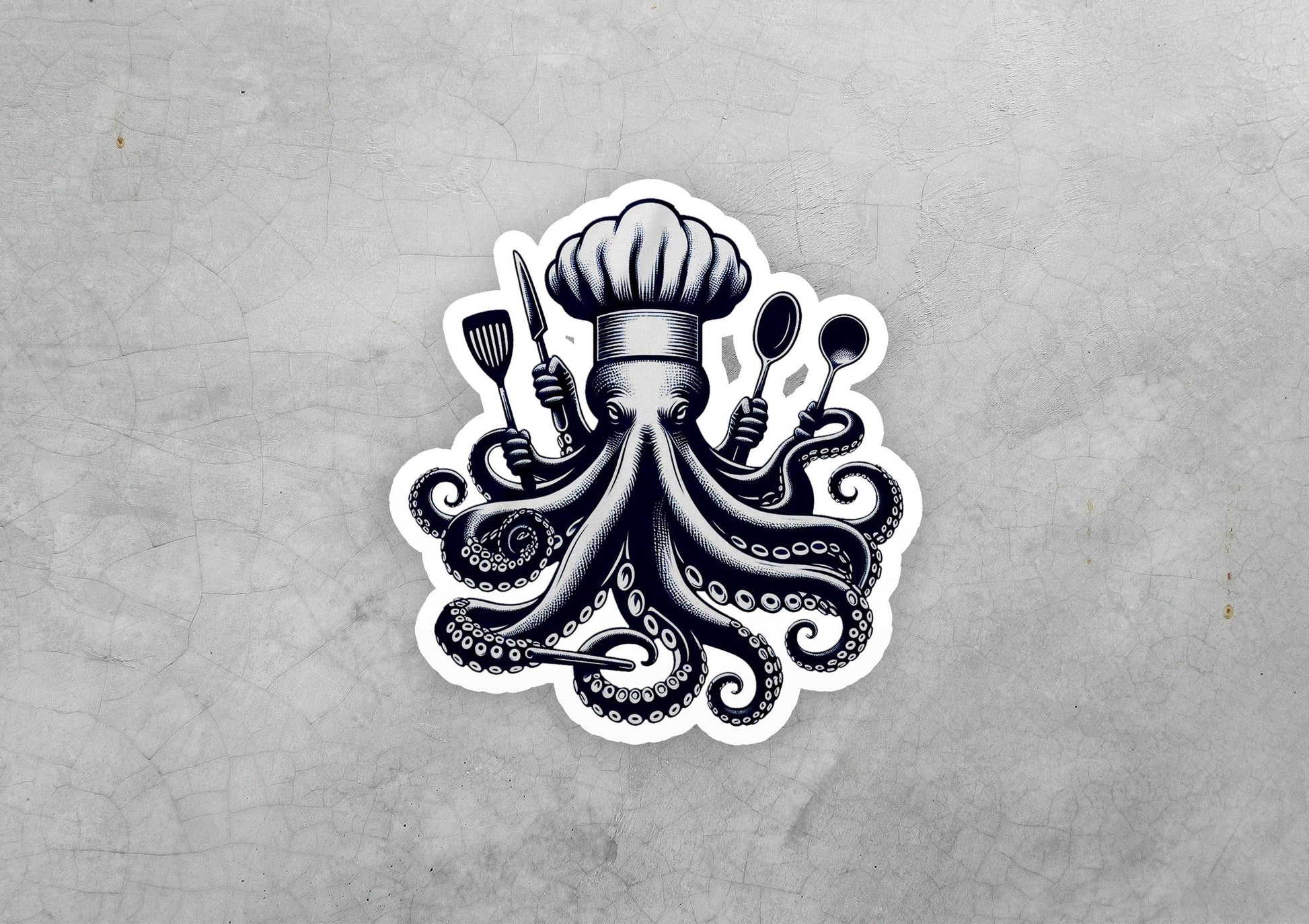 an octopus sticker with a chef's hat on it