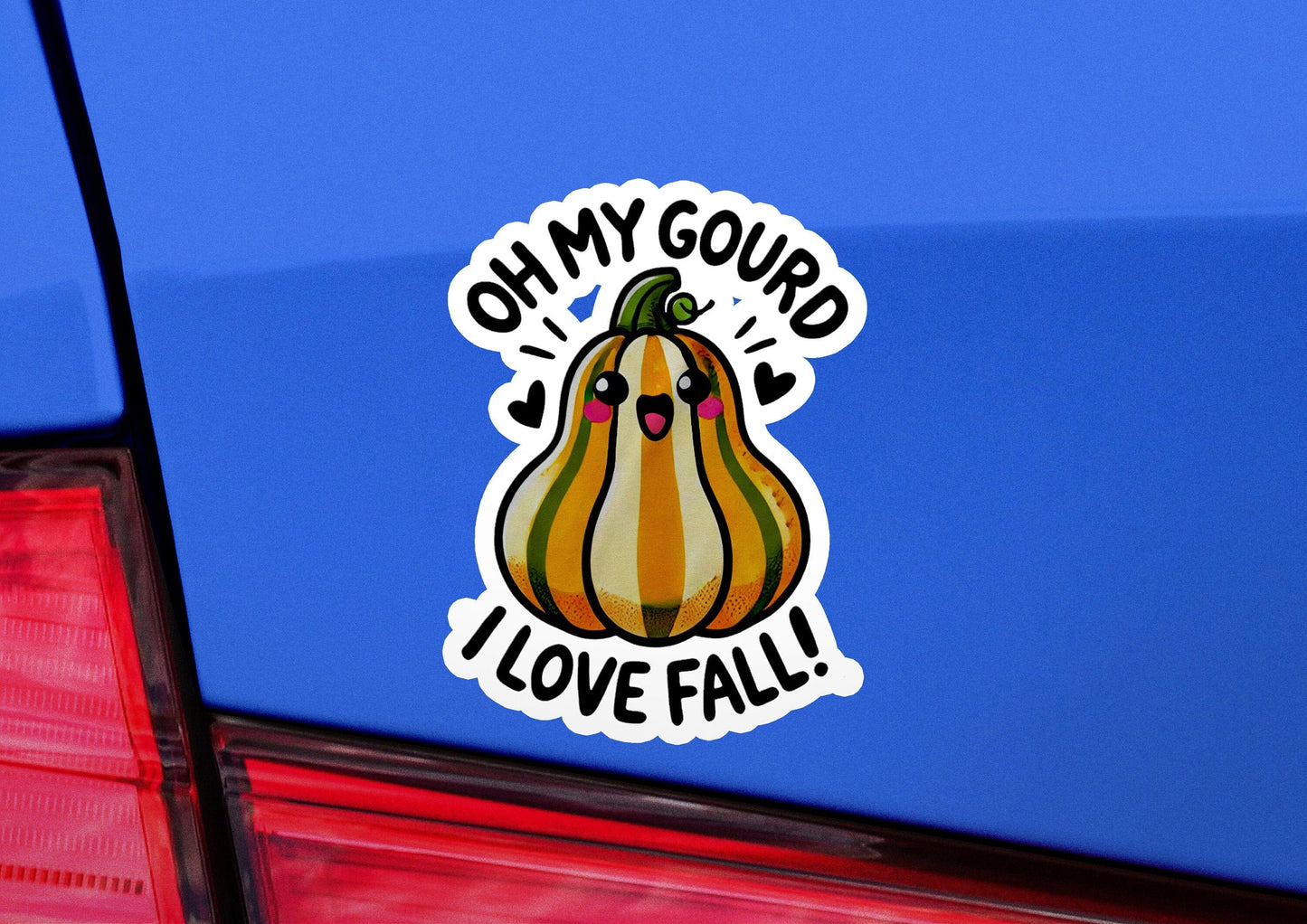 a sticker on the back of a car that says oh my gourd
