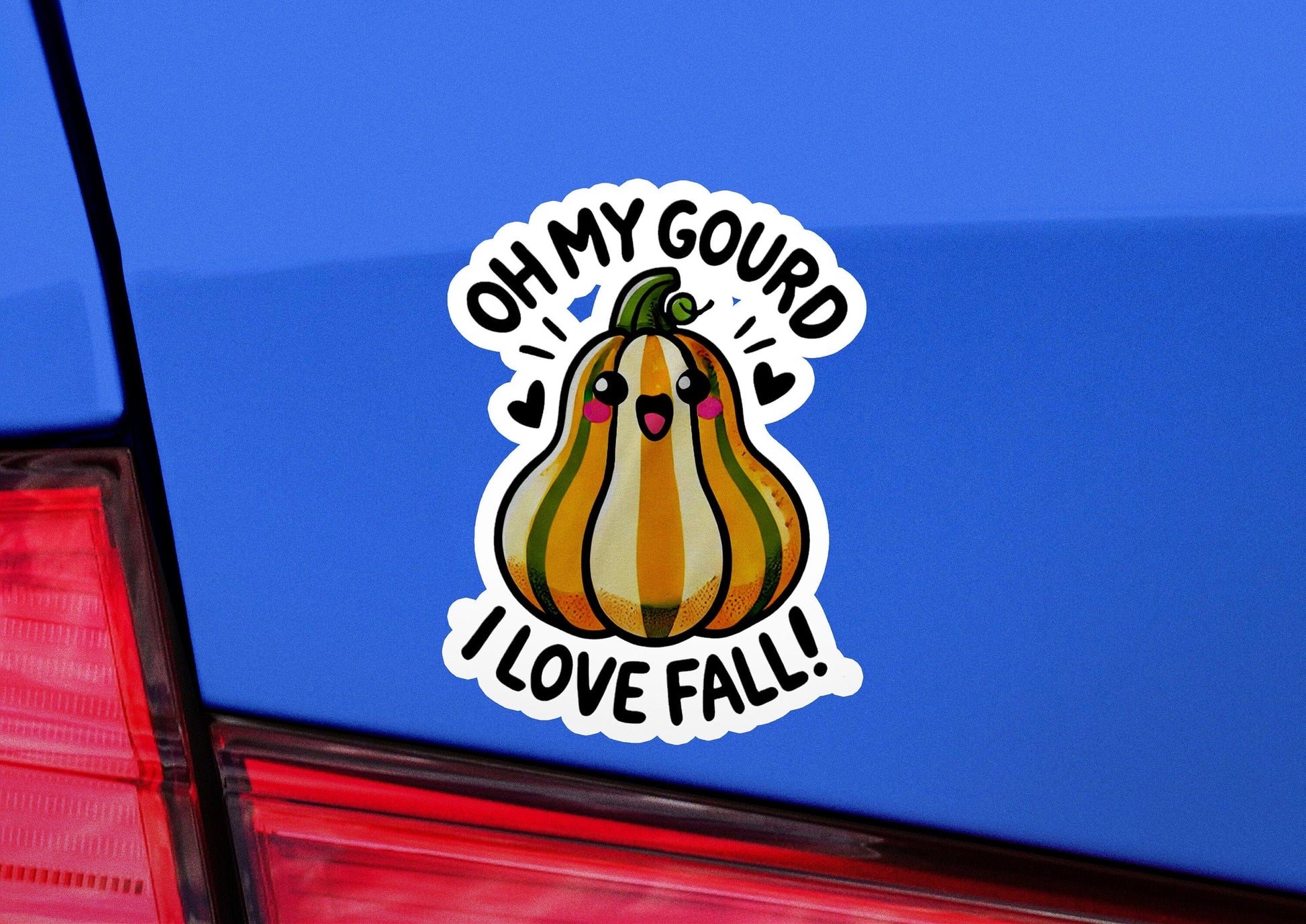 a sticker on the back of a car that says oh my gourd