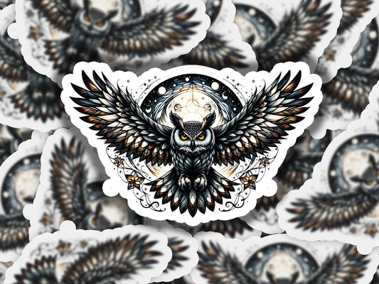a sticker of an owl with a skull on it
