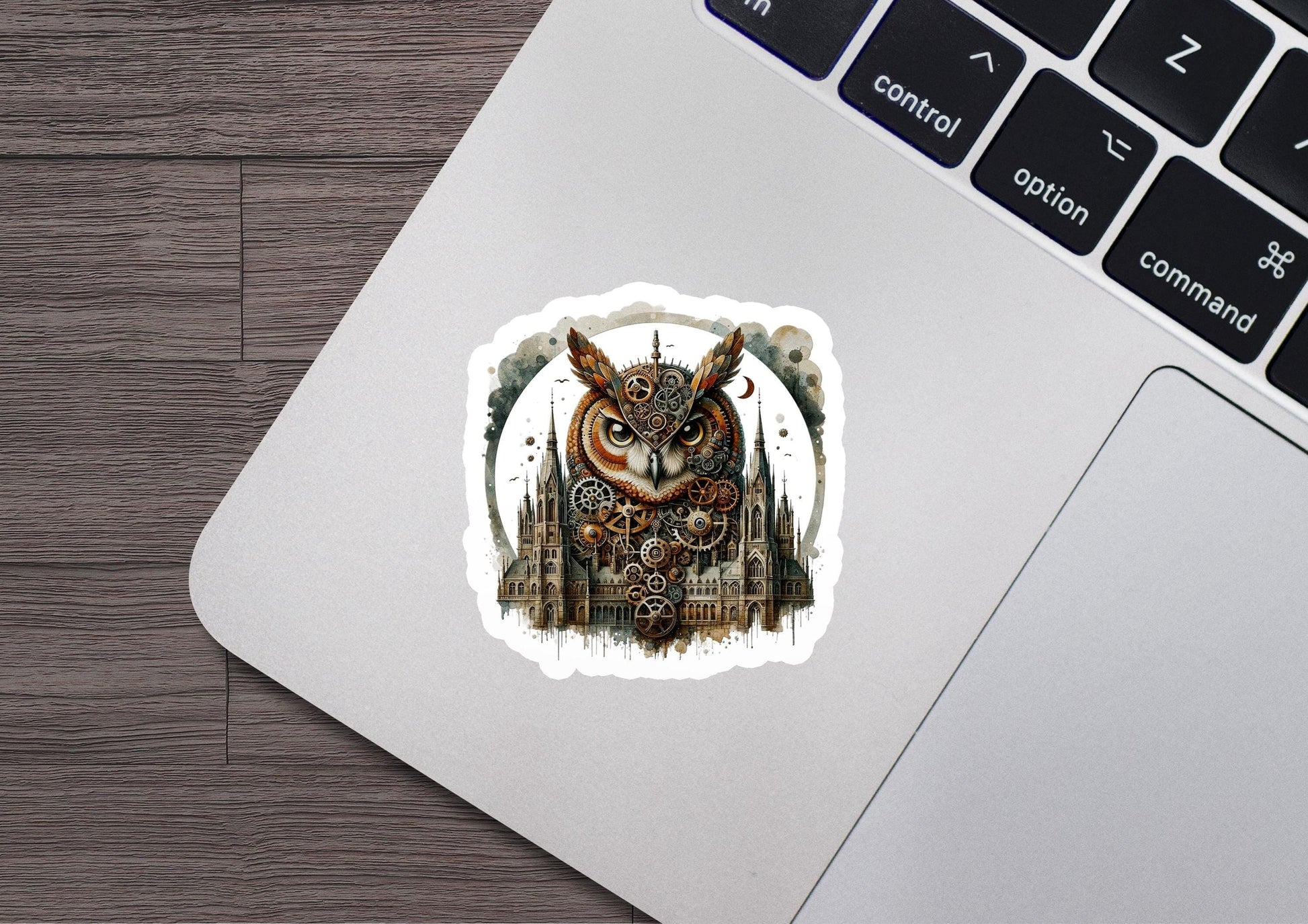 a sticker of an owl sitting on top of a laptop