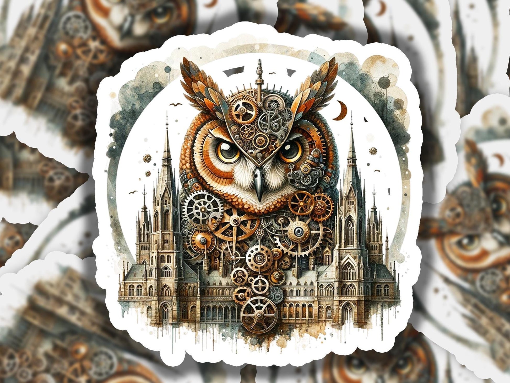 a picture of an owl with a clock on its face