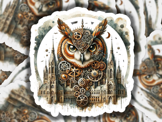 a picture of an owl with a clock on its face