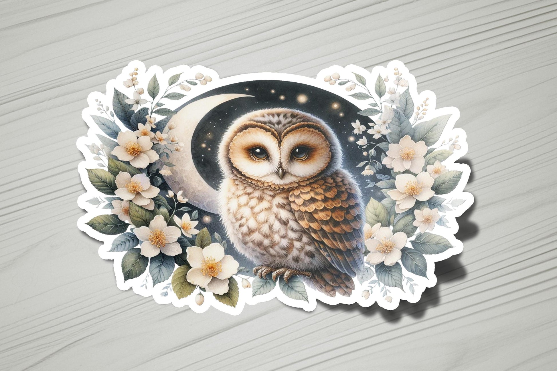 a sticker of an owl sitting on top of a table