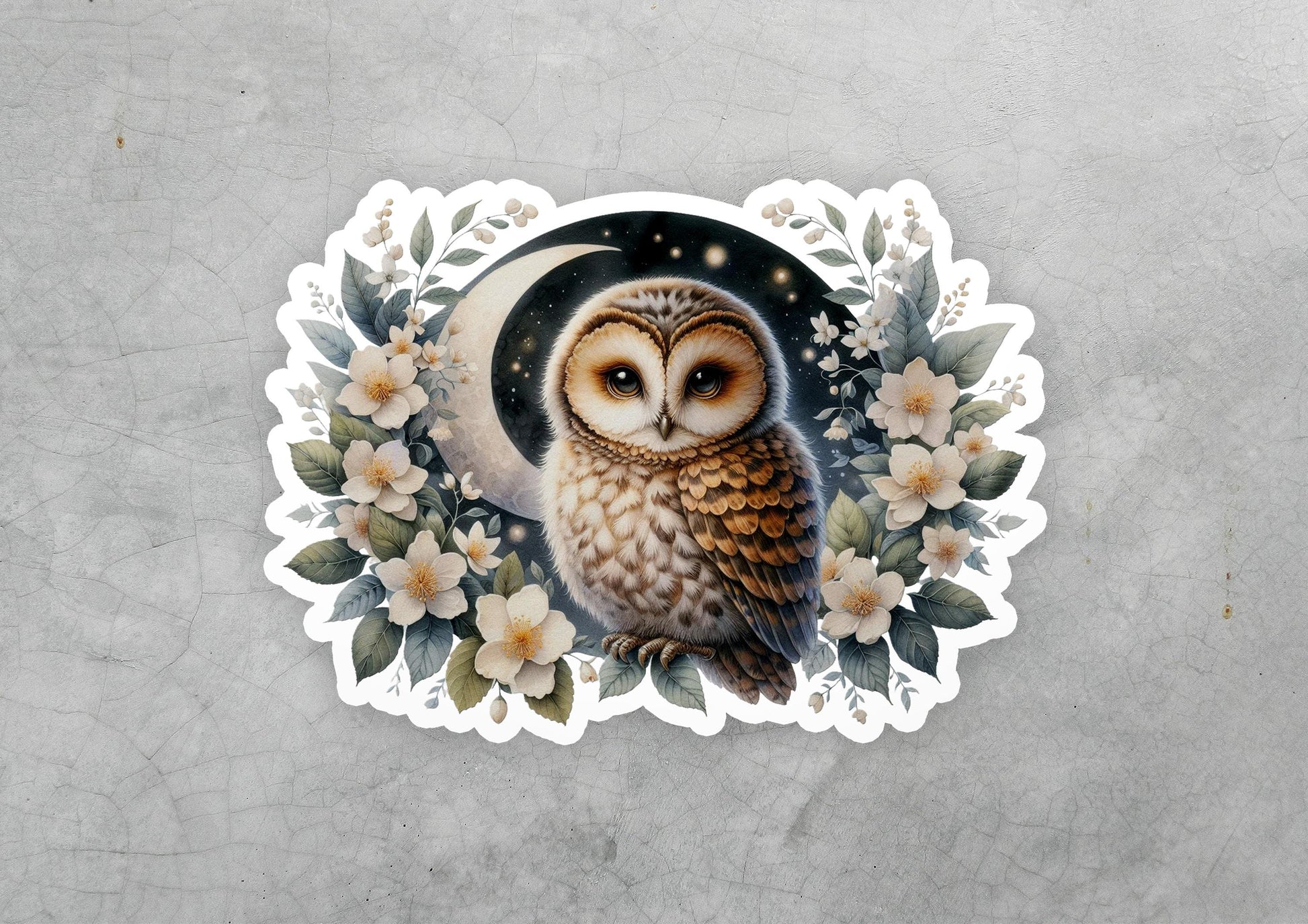 a sticker of an owl sitting on top of a table