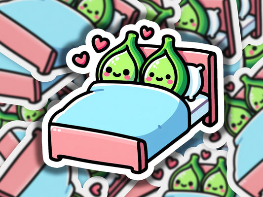 a sticker of a bed with two green pillows