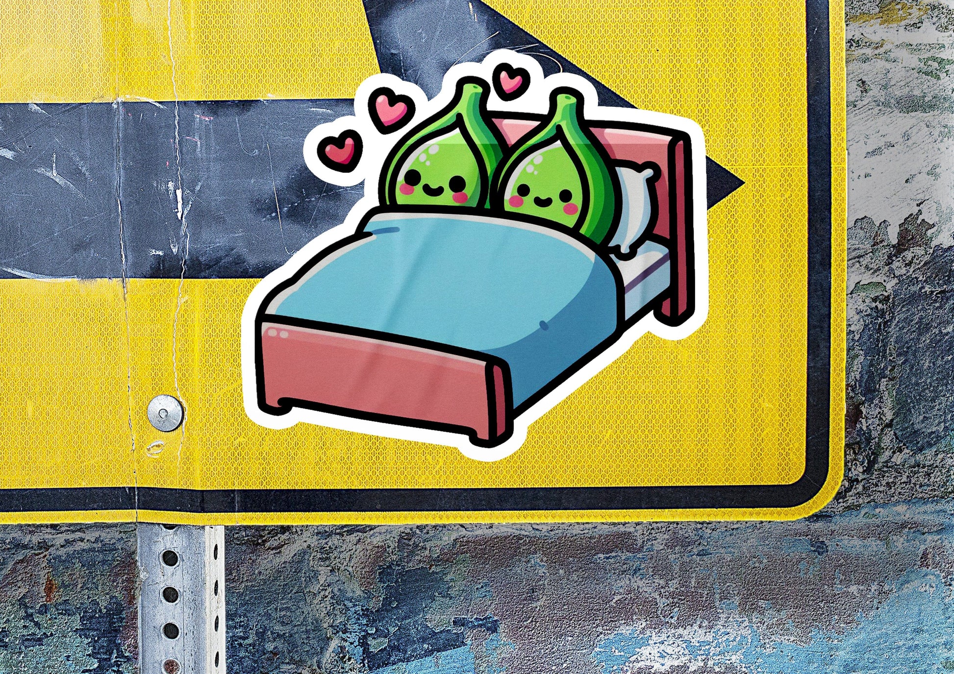 a sticker of a bed with two pillows on it