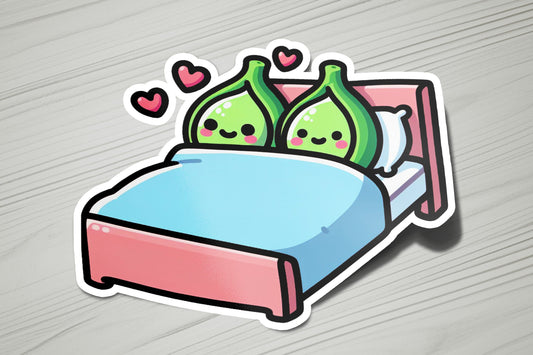 a sticker of a bed with two green pillows