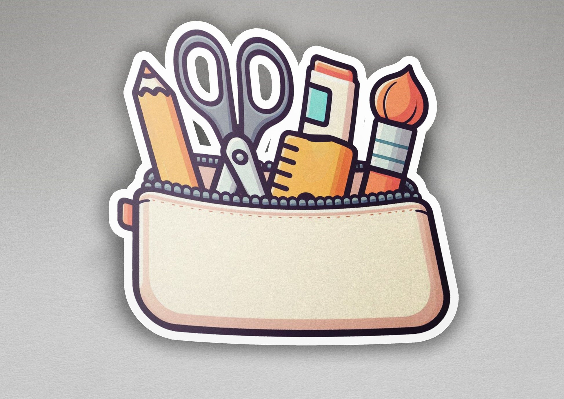 a sticker of scissors and pencils in a pocket