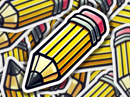 a sticker of a pencil surrounded by other stickers