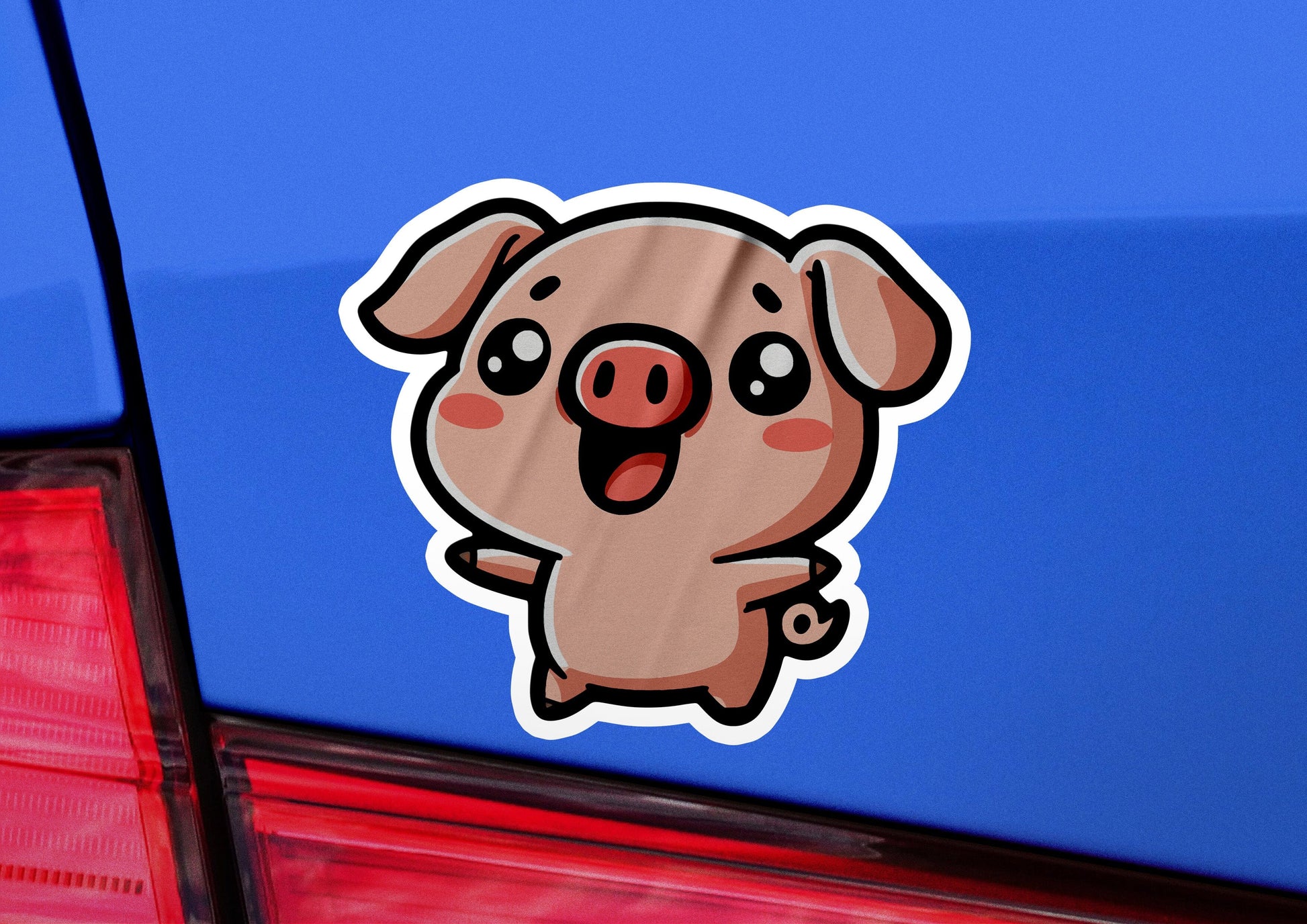 a sticker of a pig sticking its head out of a car window