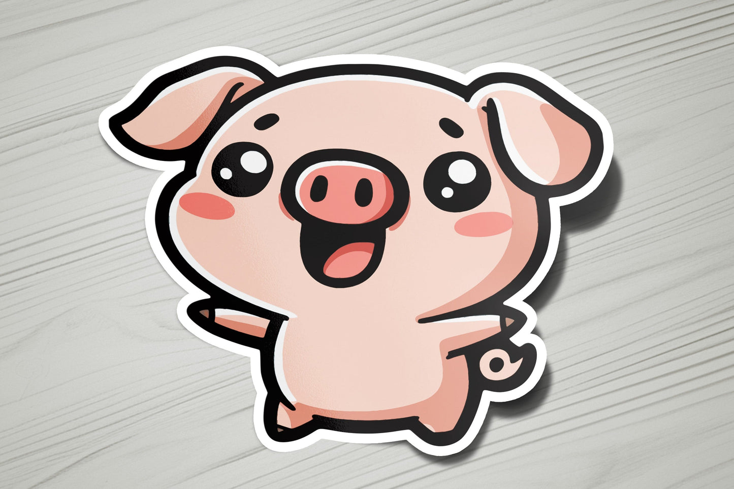 a sticker of a pig sticking its tongue out