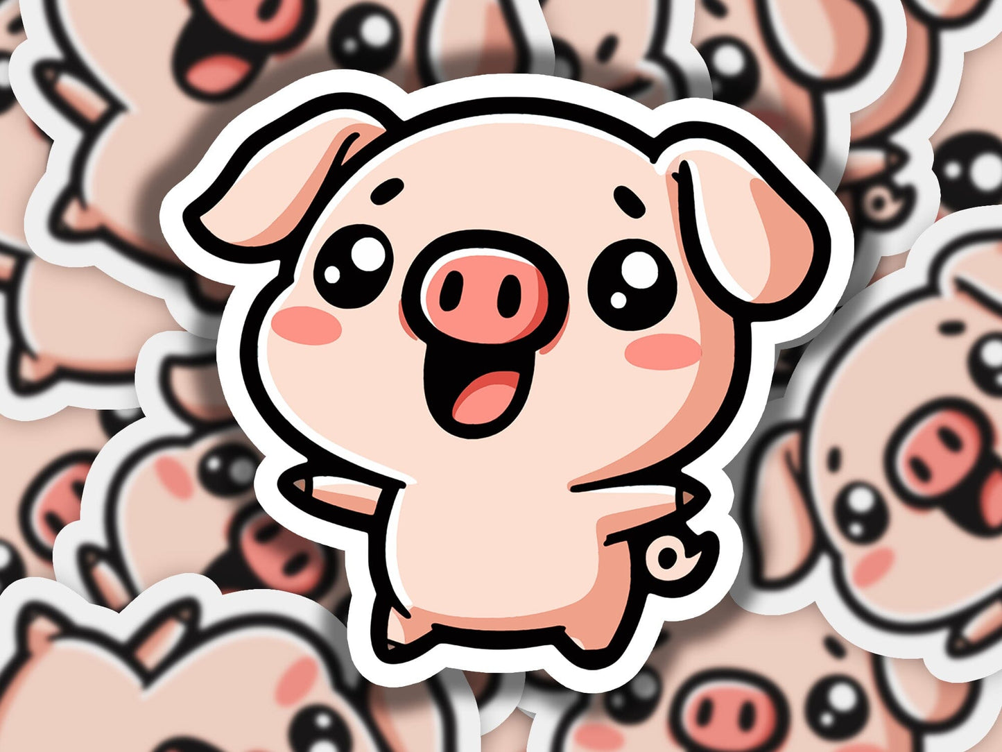a pig sticker sitting on top of a pile of pig stickers
