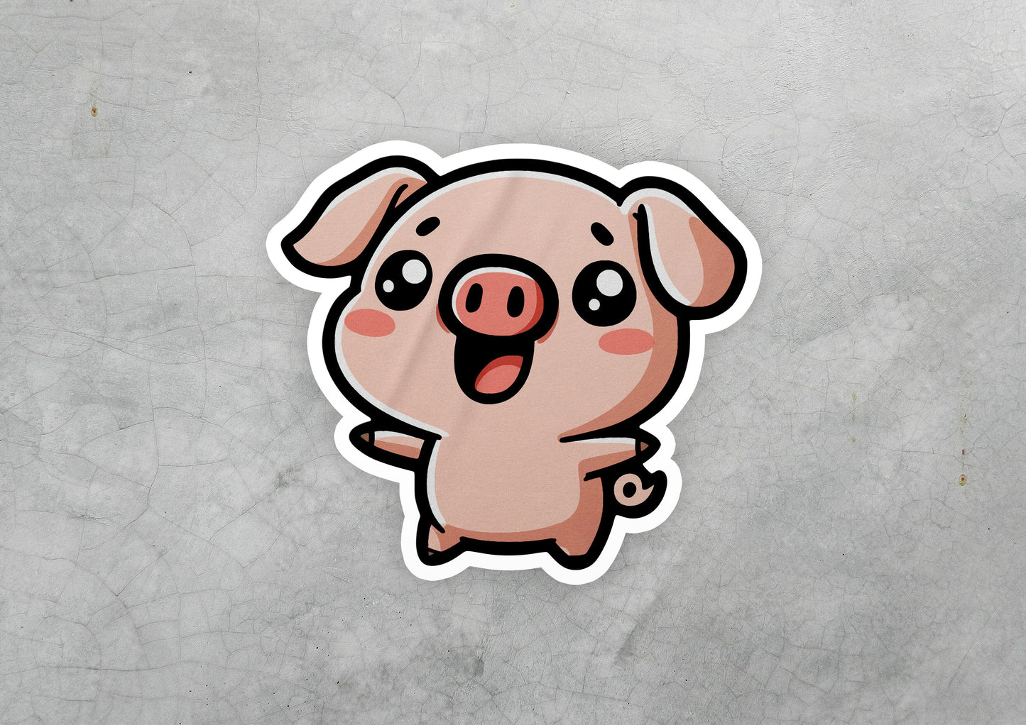 a sticker of a pig sticking its tongue out