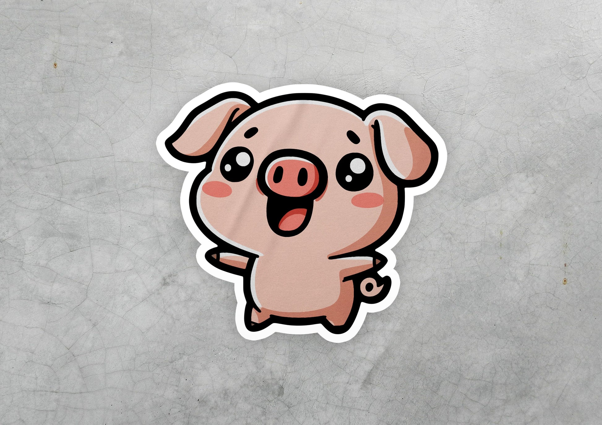 a sticker of a pig sticking its tongue out