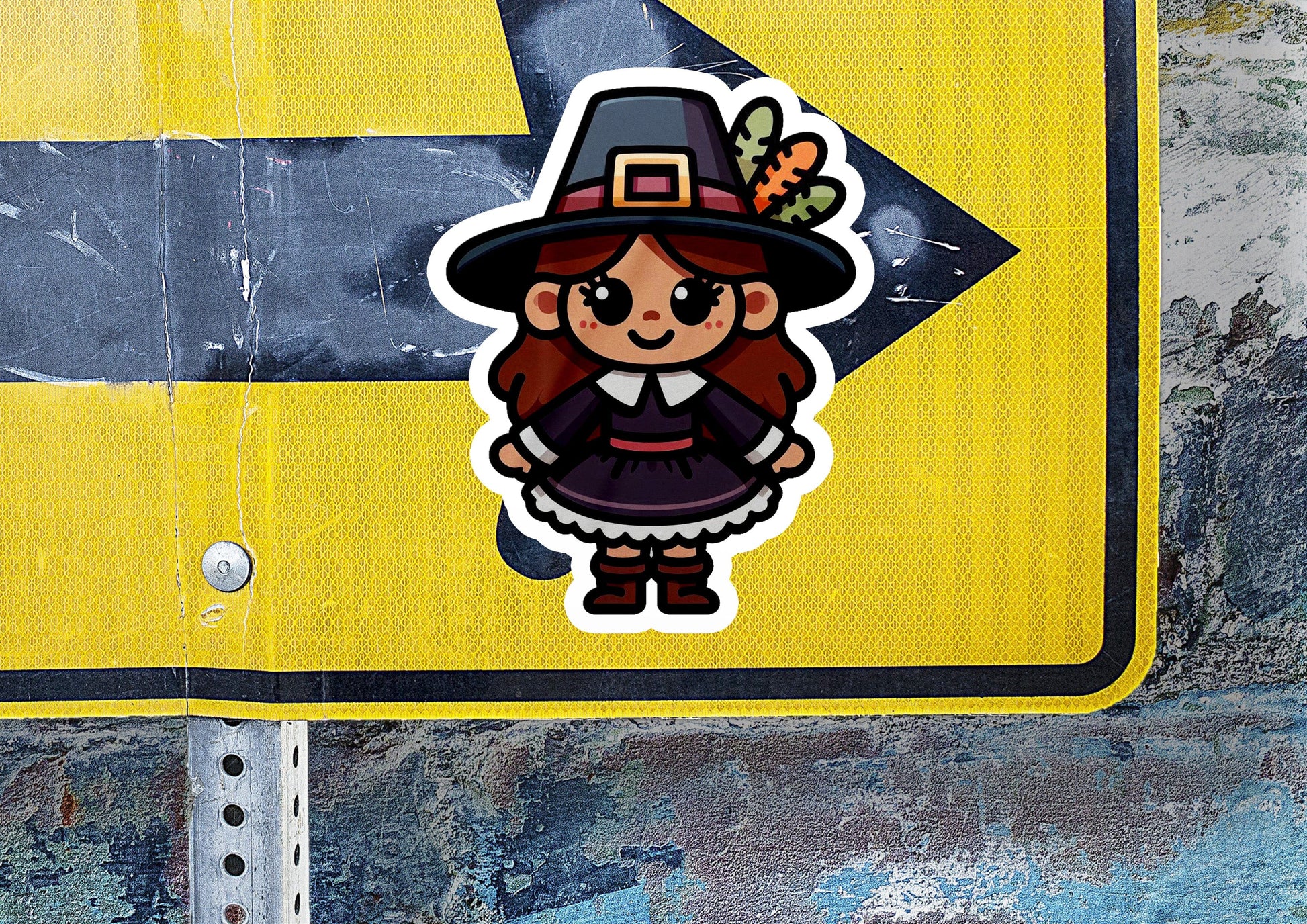 a sticker of a girl wearing a witches hat