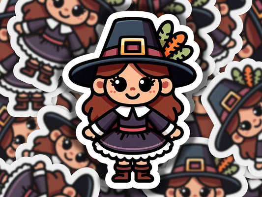 a bunch of stickers with a little girl in a witch costume
