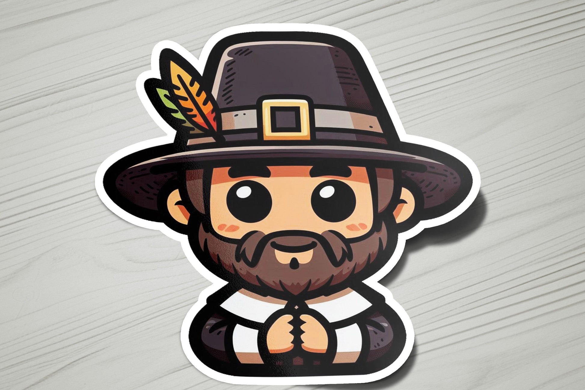 a sticker of a man with a hat and a beard