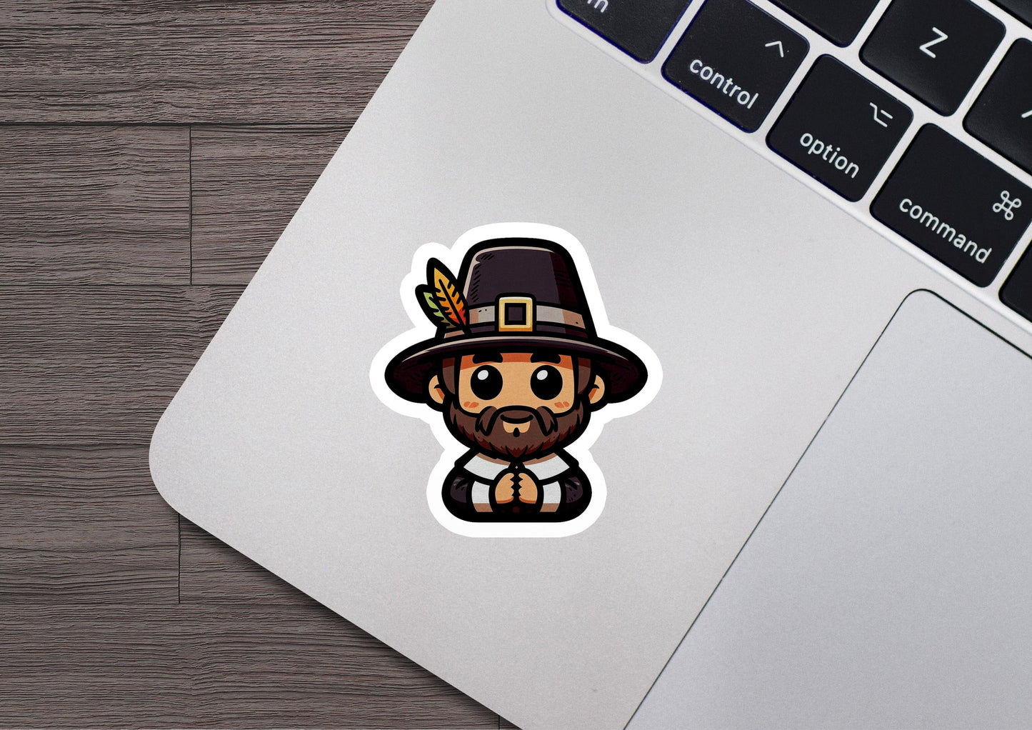 a sticker of a man with a hat and a beard